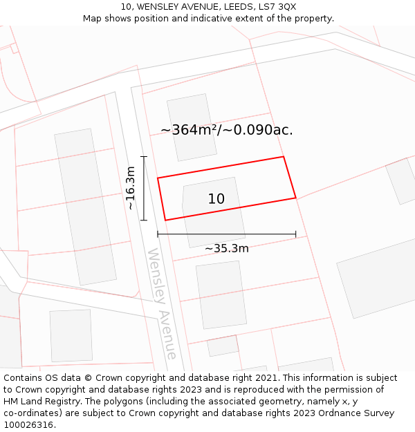 10, WENSLEY AVENUE, LEEDS, LS7 3QX: Plot and title map