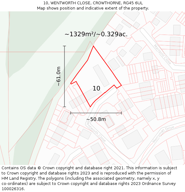 10, WENTWORTH CLOSE, CROWTHORNE, RG45 6UL: Plot and title map