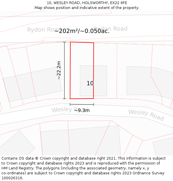 10, WESLEY ROAD, HOLSWORTHY, EX22 6FE: Plot and title map