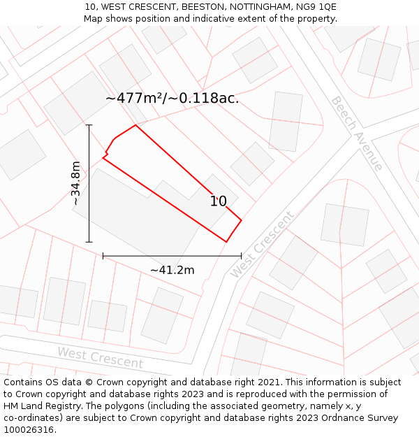 10, WEST CRESCENT, BEESTON, NOTTINGHAM, NG9 1QE: Plot and title map