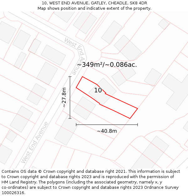 10, WEST END AVENUE, GATLEY, CHEADLE, SK8 4DR: Plot and title map