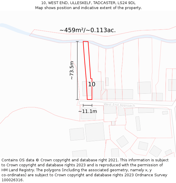 10, WEST END, ULLESKELF, TADCASTER, LS24 9DL: Plot and title map