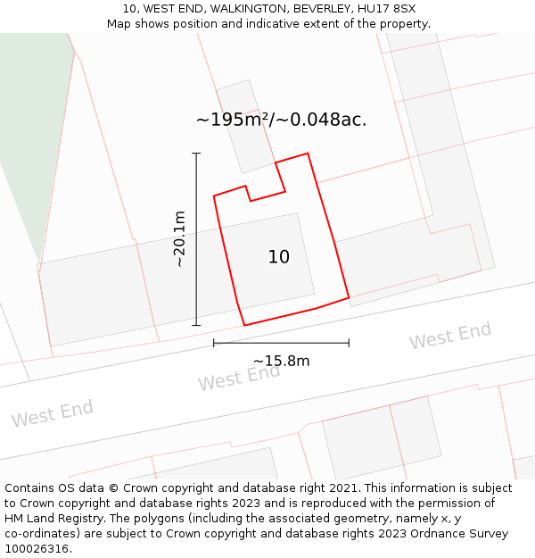 10, WEST END, WALKINGTON, BEVERLEY, HU17 8SX: Plot and title map