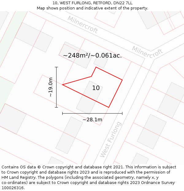 10, WEST FURLONG, RETFORD, DN22 7LL: Plot and title map