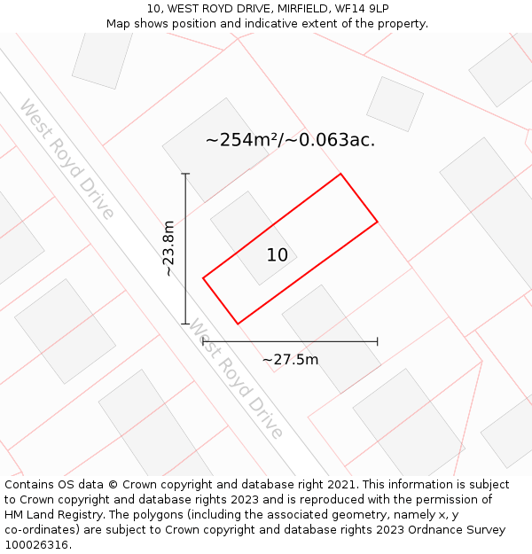 10, WEST ROYD DRIVE, MIRFIELD, WF14 9LP: Plot and title map