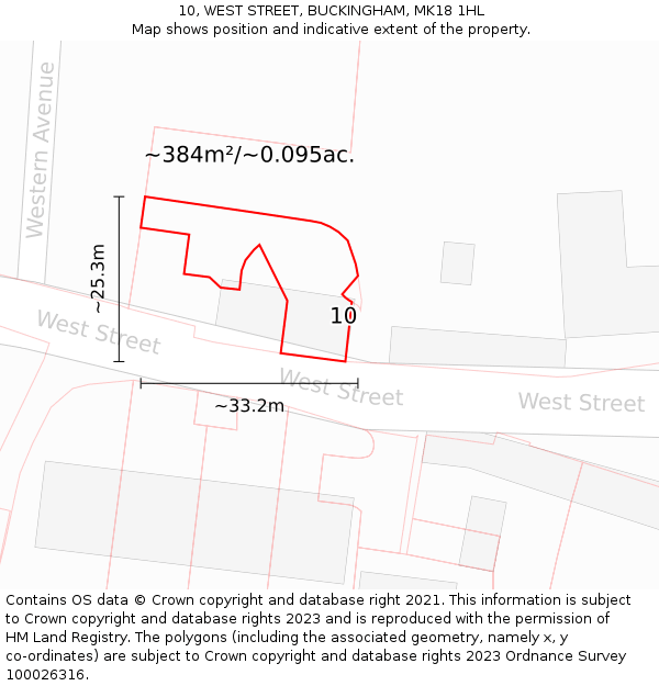 10, WEST STREET, BUCKINGHAM, MK18 1HL: Plot and title map