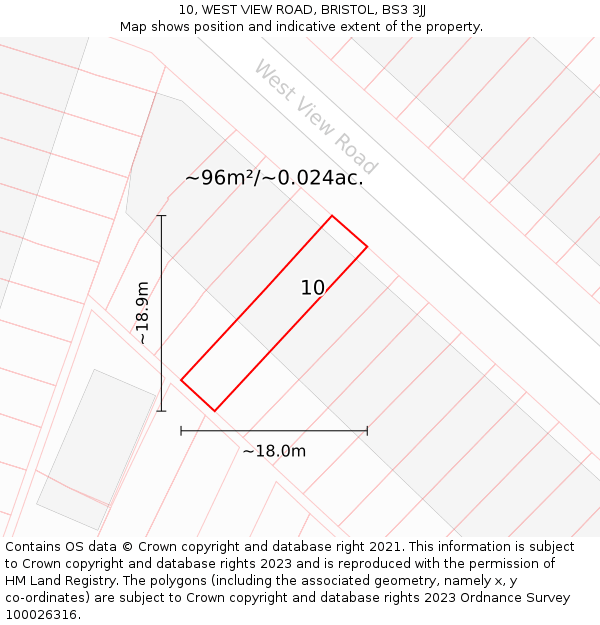 10, WEST VIEW ROAD, BRISTOL, BS3 3JJ: Plot and title map