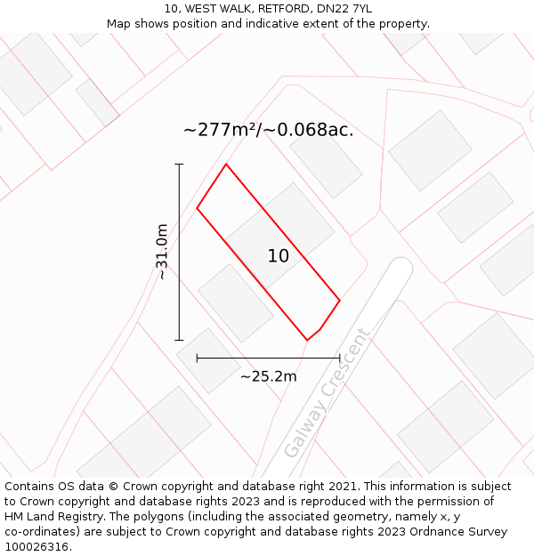 10, WEST WALK, RETFORD, DN22 7YL: Plot and title map