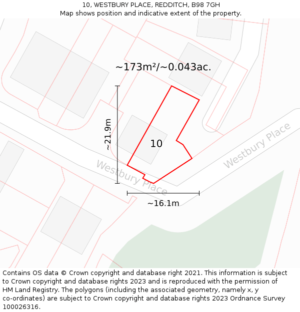 10, WESTBURY PLACE, REDDITCH, B98 7GH: Plot and title map