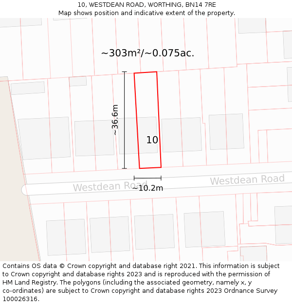 10, WESTDEAN ROAD, WORTHING, BN14 7RE: Plot and title map