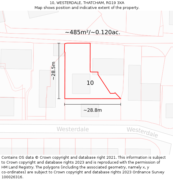 10, WESTERDALE, THATCHAM, RG19 3XA: Plot and title map