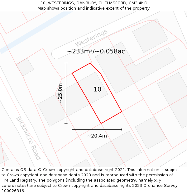 10, WESTERINGS, DANBURY, CHELMSFORD, CM3 4ND: Plot and title map