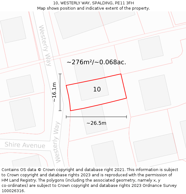 10, WESTERLY WAY, SPALDING, PE11 3FH: Plot and title map