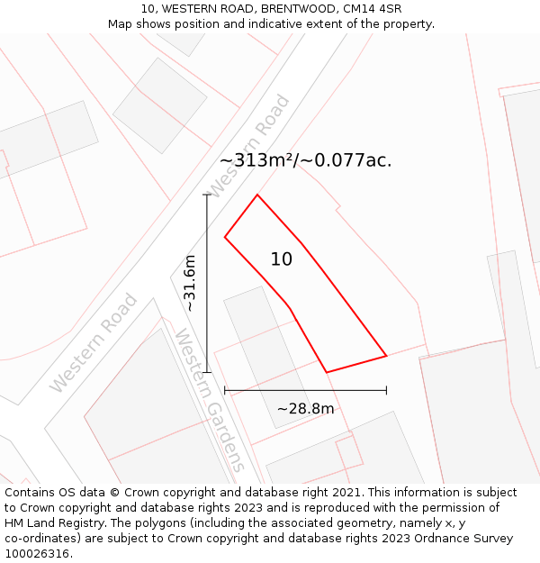 10, WESTERN ROAD, BRENTWOOD, CM14 4SR: Plot and title map