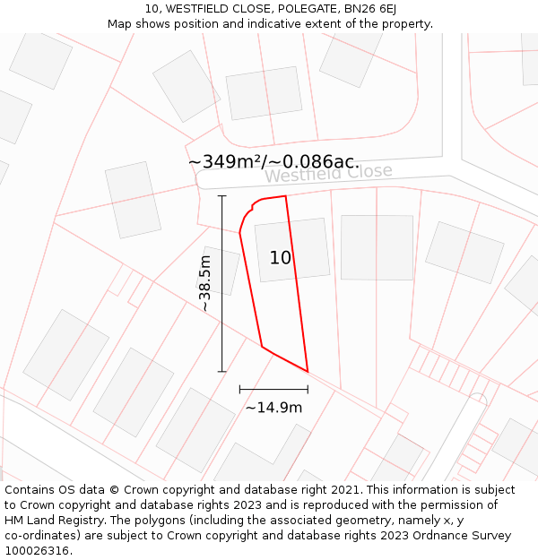 10, WESTFIELD CLOSE, POLEGATE, BN26 6EJ: Plot and title map