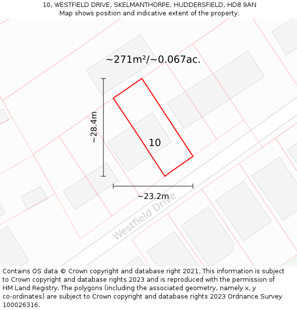 10, WESTFIELD DRIVE, SKELMANTHORPE, HUDDERSFIELD, HD8 9AN: Plot and title map