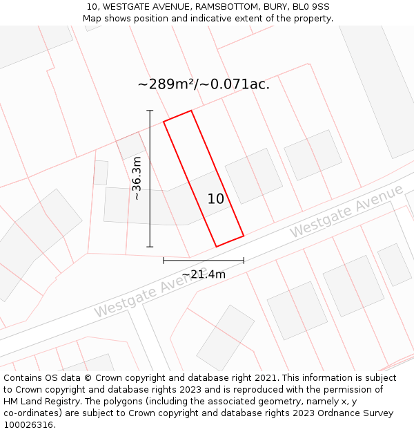 10, WESTGATE AVENUE, RAMSBOTTOM, BURY, BL0 9SS: Plot and title map
