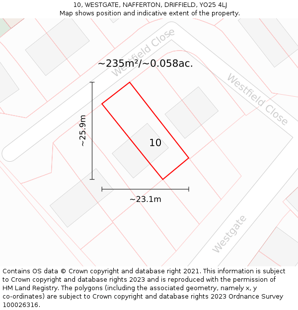 10, WESTGATE, NAFFERTON, DRIFFIELD, YO25 4LJ: Plot and title map