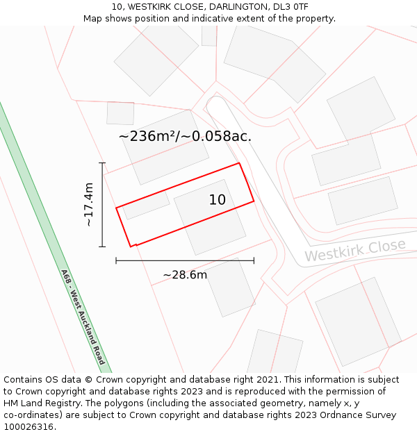 10, WESTKIRK CLOSE, DARLINGTON, DL3 0TF: Plot and title map