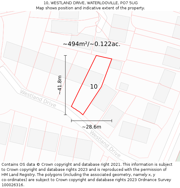 10, WESTLAND DRIVE, WATERLOOVILLE, PO7 5UG: Plot and title map