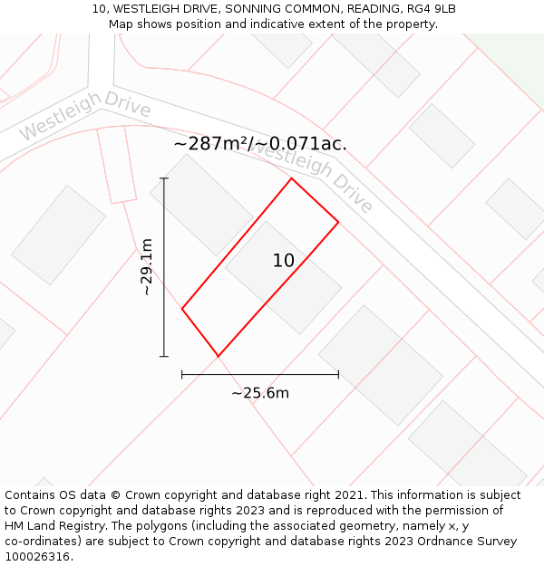 10, WESTLEIGH DRIVE, SONNING COMMON, READING, RG4 9LB: Plot and title map