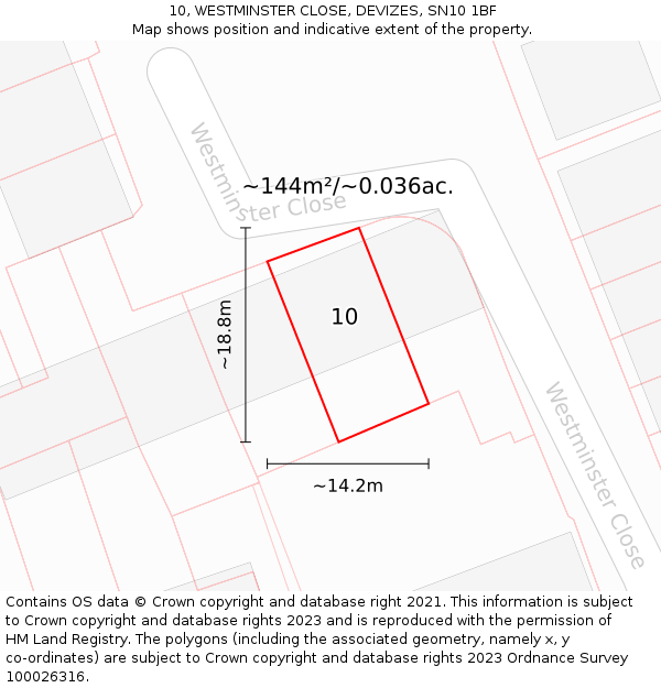 10, WESTMINSTER CLOSE, DEVIZES, SN10 1BF: Plot and title map