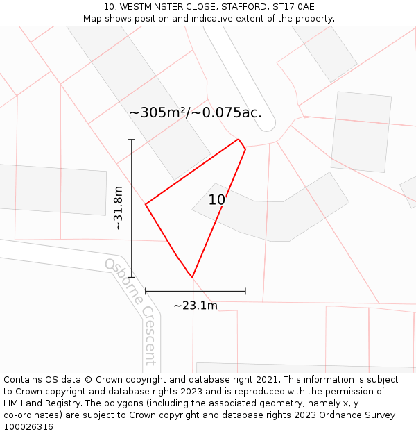 10, WESTMINSTER CLOSE, STAFFORD, ST17 0AE: Plot and title map