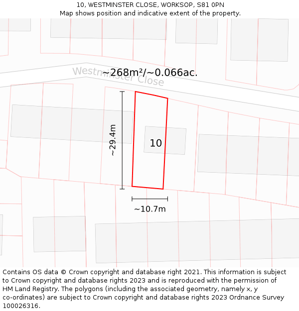 10, WESTMINSTER CLOSE, WORKSOP, S81 0PN: Plot and title map