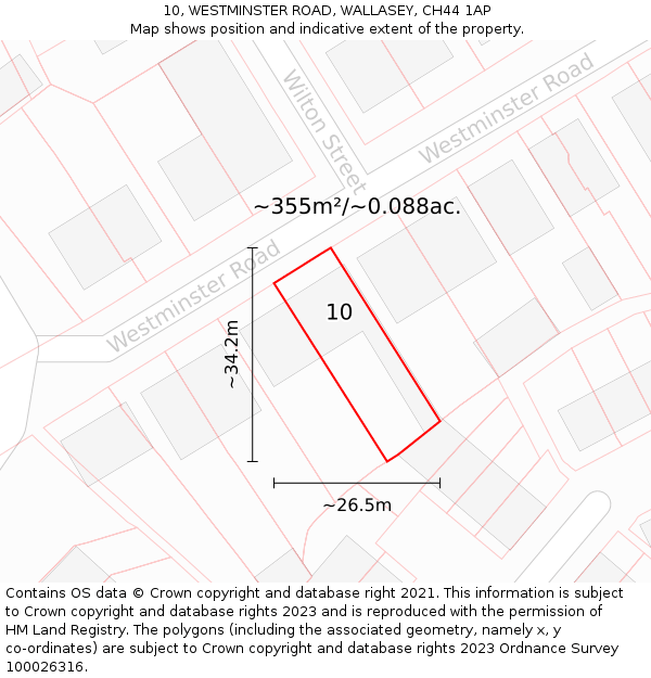 10, WESTMINSTER ROAD, WALLASEY, CH44 1AP: Plot and title map