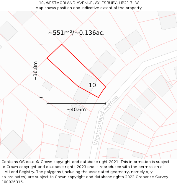 10, WESTMORLAND AVENUE, AYLESBURY, HP21 7HW: Plot and title map
