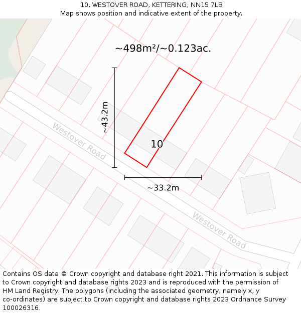 10, WESTOVER ROAD, KETTERING, NN15 7LB: Plot and title map
