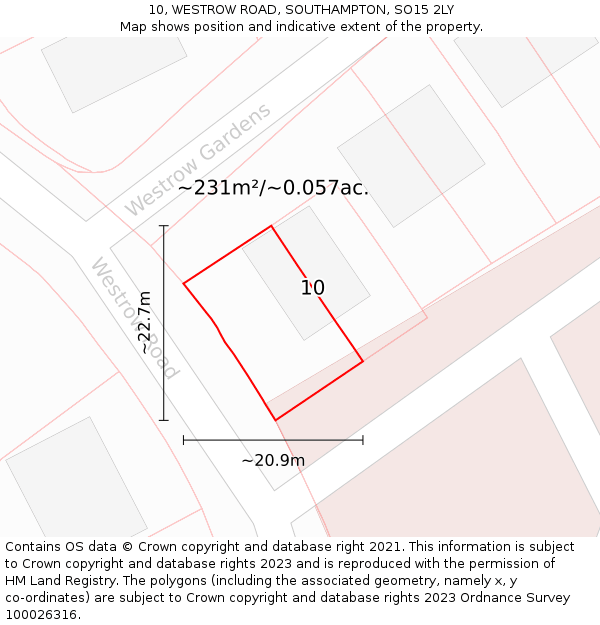 10, WESTROW ROAD, SOUTHAMPTON, SO15 2LY: Plot and title map