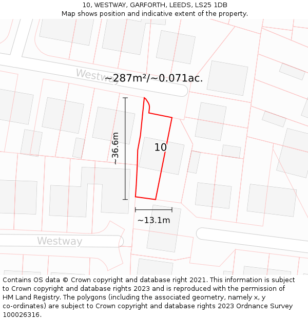 10, WESTWAY, GARFORTH, LEEDS, LS25 1DB: Plot and title map