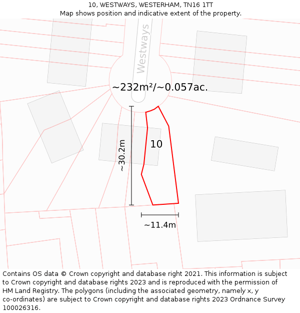 10, WESTWAYS, WESTERHAM, TN16 1TT: Plot and title map