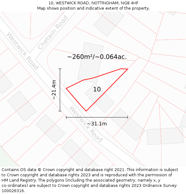 10, WESTWICK ROAD, NOTTINGHAM, NG8 4HF: Plot and title map