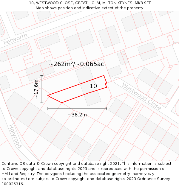 10, WESTWOOD CLOSE, GREAT HOLM, MILTON KEYNES, MK8 9EE: Plot and title map