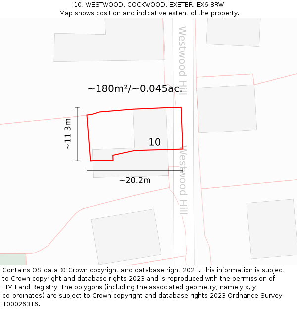 10, WESTWOOD, COCKWOOD, EXETER, EX6 8RW: Plot and title map