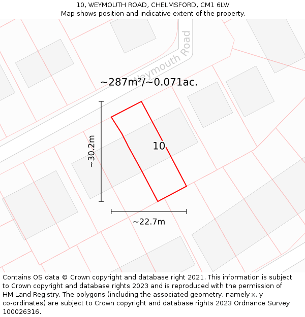 10, WEYMOUTH ROAD, CHELMSFORD, CM1 6LW: Plot and title map