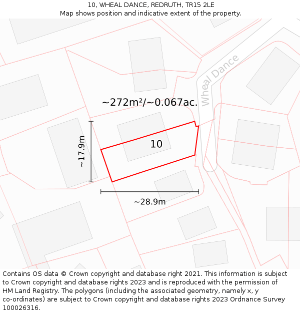 10, WHEAL DANCE, REDRUTH, TR15 2LE: Plot and title map