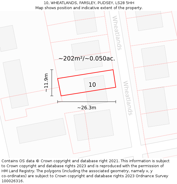 10, WHEATLANDS, FARSLEY, PUDSEY, LS28 5HH: Plot and title map