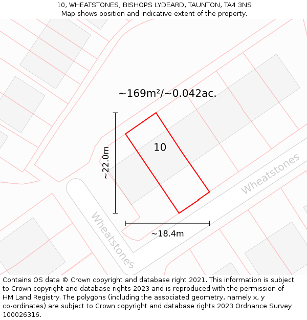 10, WHEATSTONES, BISHOPS LYDEARD, TAUNTON, TA4 3NS: Plot and title map