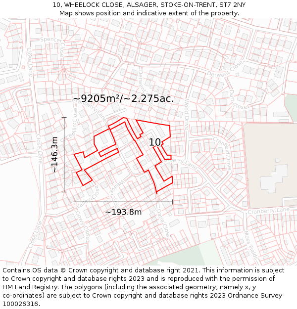 10, WHEELOCK CLOSE, ALSAGER, STOKE-ON-TRENT, ST7 2NY: Plot and title map