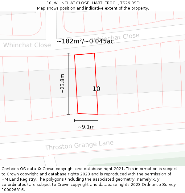 10, WHINCHAT CLOSE, HARTLEPOOL, TS26 0SD: Plot and title map