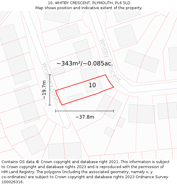 10, WHITBY CRESCENT, PLYMOUTH, PL6 5LD: Plot and title map