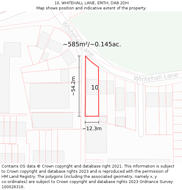 10, WHITEHALL LANE, ERITH, DA8 2DH: Plot and title map