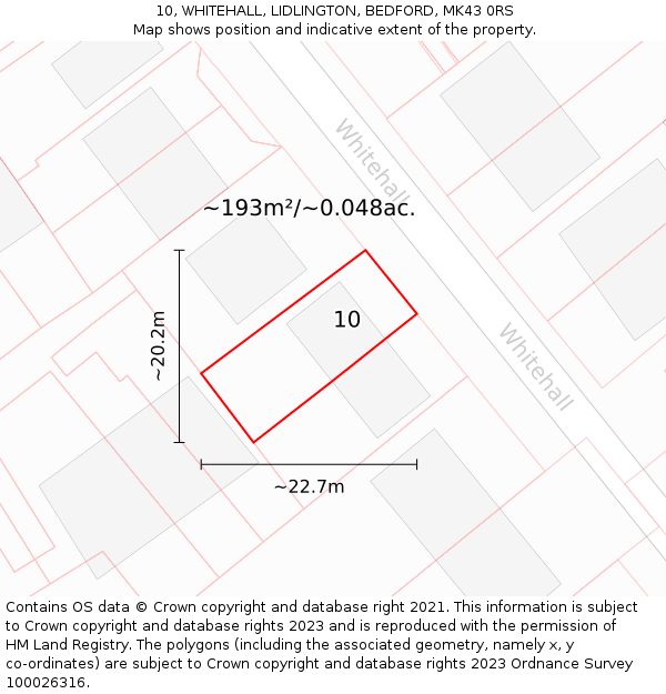 10, WHITEHALL, LIDLINGTON, BEDFORD, MK43 0RS: Plot and title map