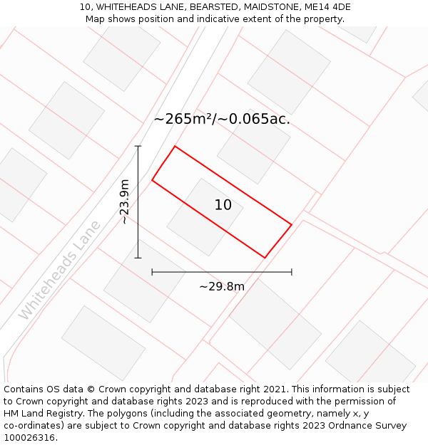 10, WHITEHEADS LANE, BEARSTED, MAIDSTONE, ME14 4DE: Plot and title map