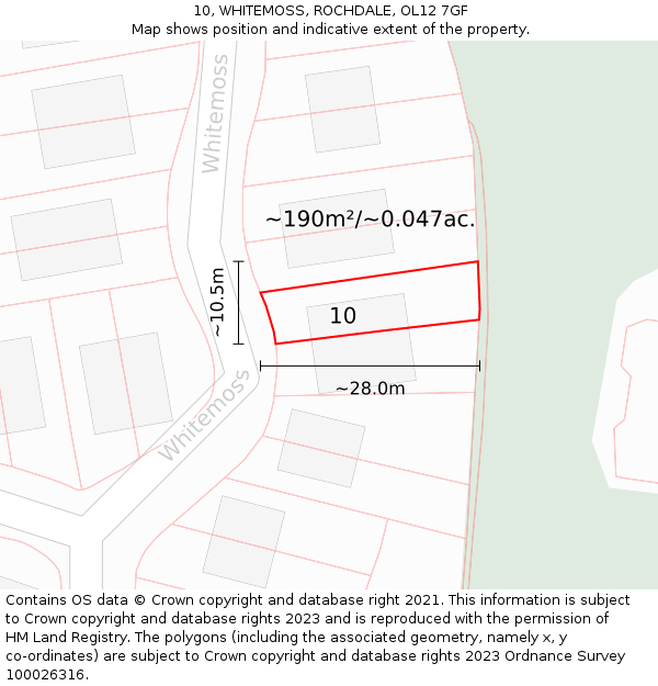 10, WHITEMOSS, ROCHDALE, OL12 7GF: Plot and title map