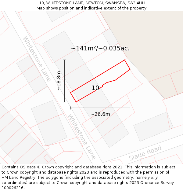 10, WHITESTONE LANE, NEWTON, SWANSEA, SA3 4UH: Plot and title map