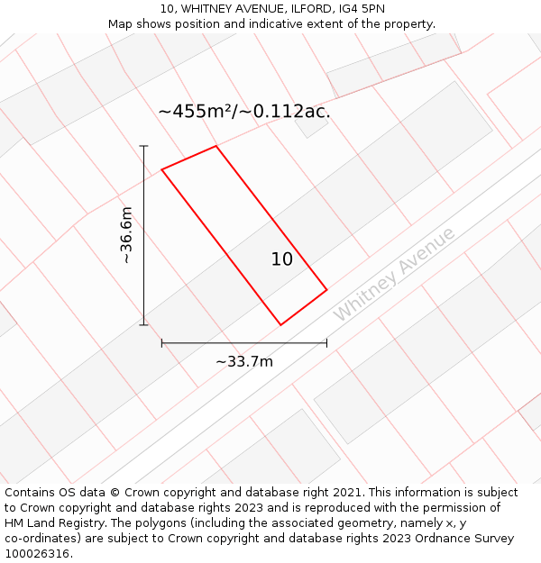 10, WHITNEY AVENUE, ILFORD, IG4 5PN: Plot and title map